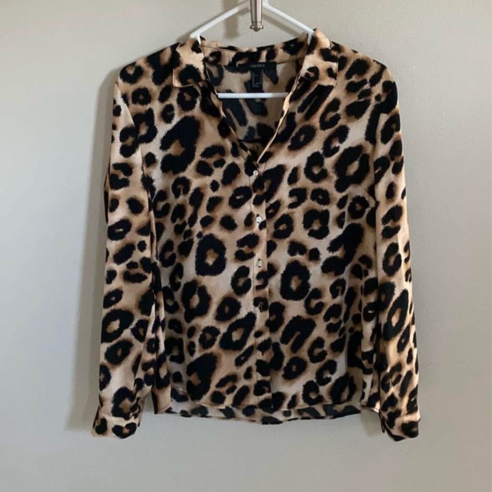 Forever 21 Leopard Print Button-Down Blouse – Size Small